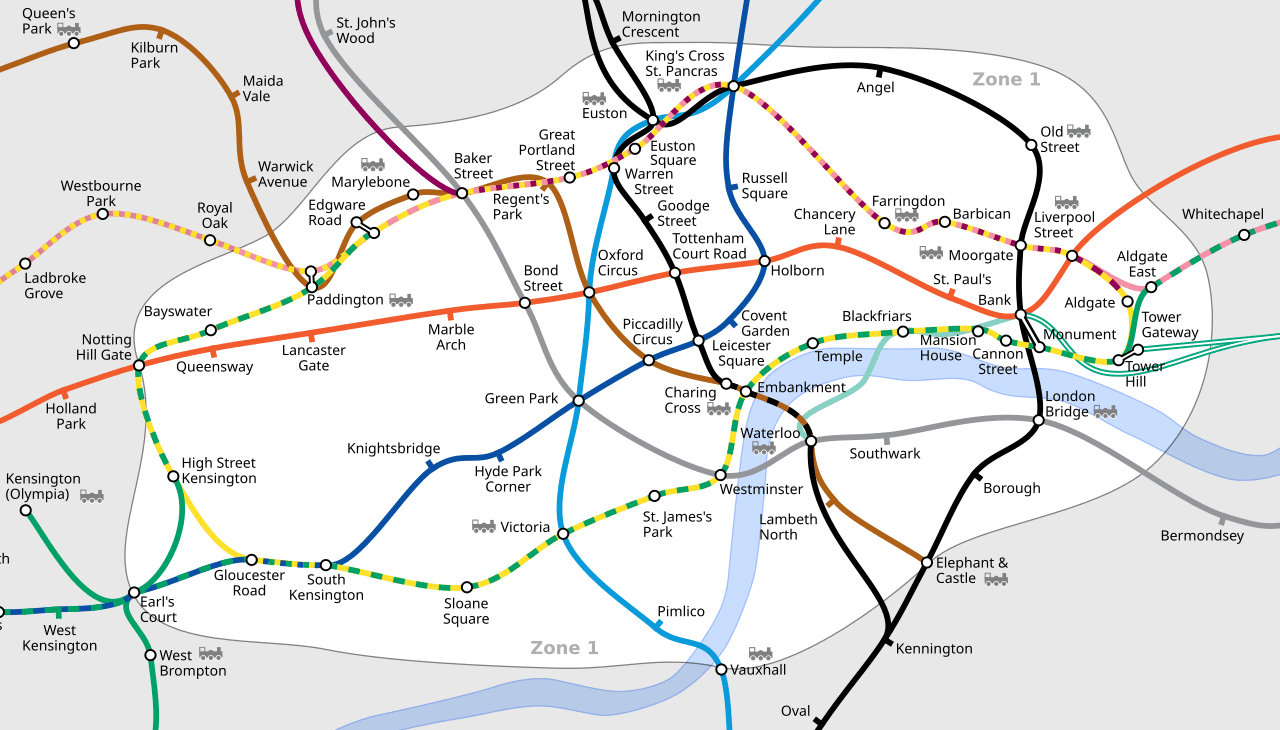 London public transport fare zone 1 geographic map